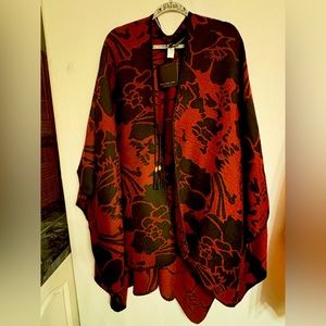 NWT Mark New York Shawl Wrap Poncho Sweater One Size Tassel Tie Fringe Open